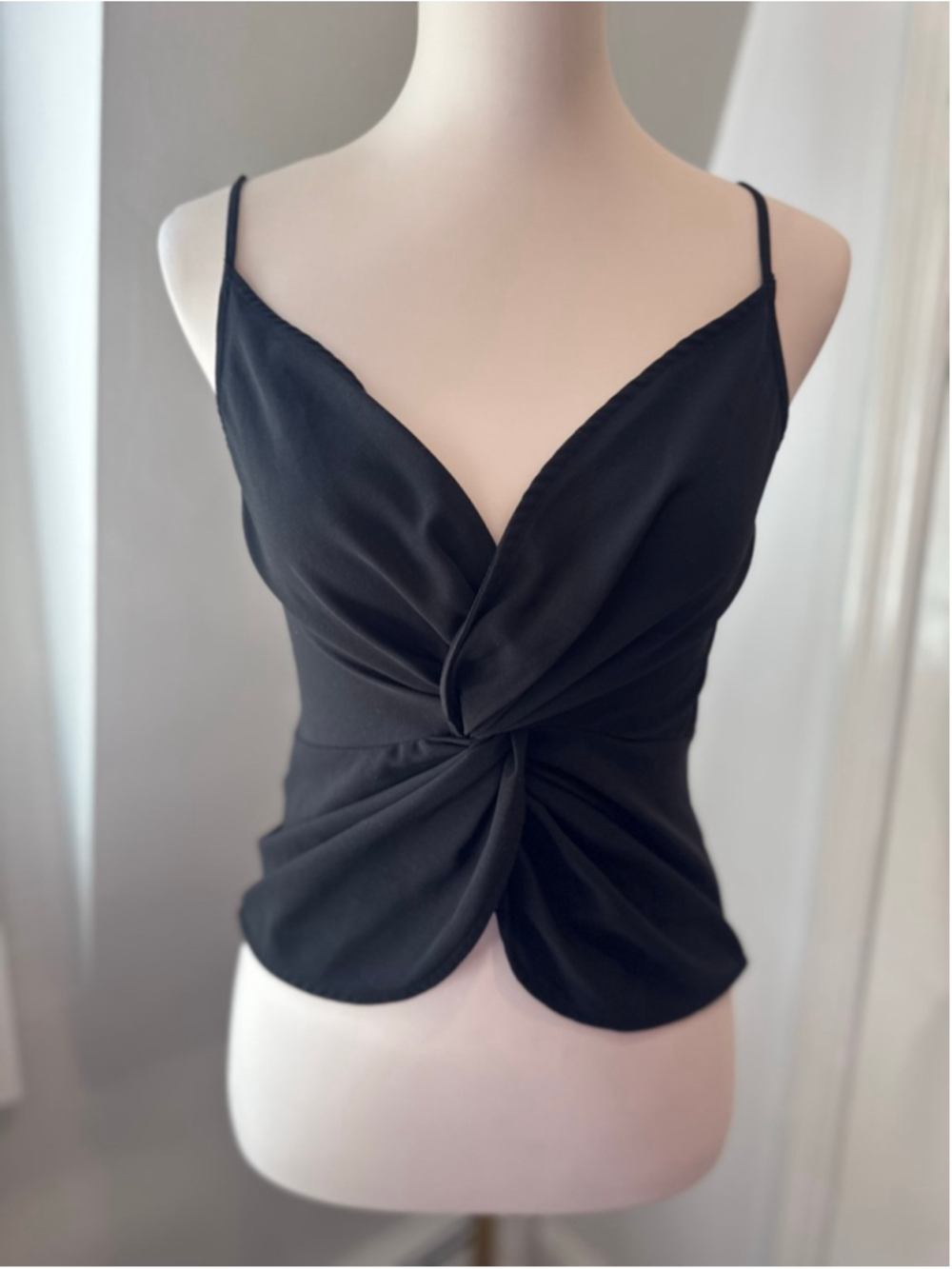 Bacio Black Satin Twist Front Cami Top Spaghetti Strap Size Small